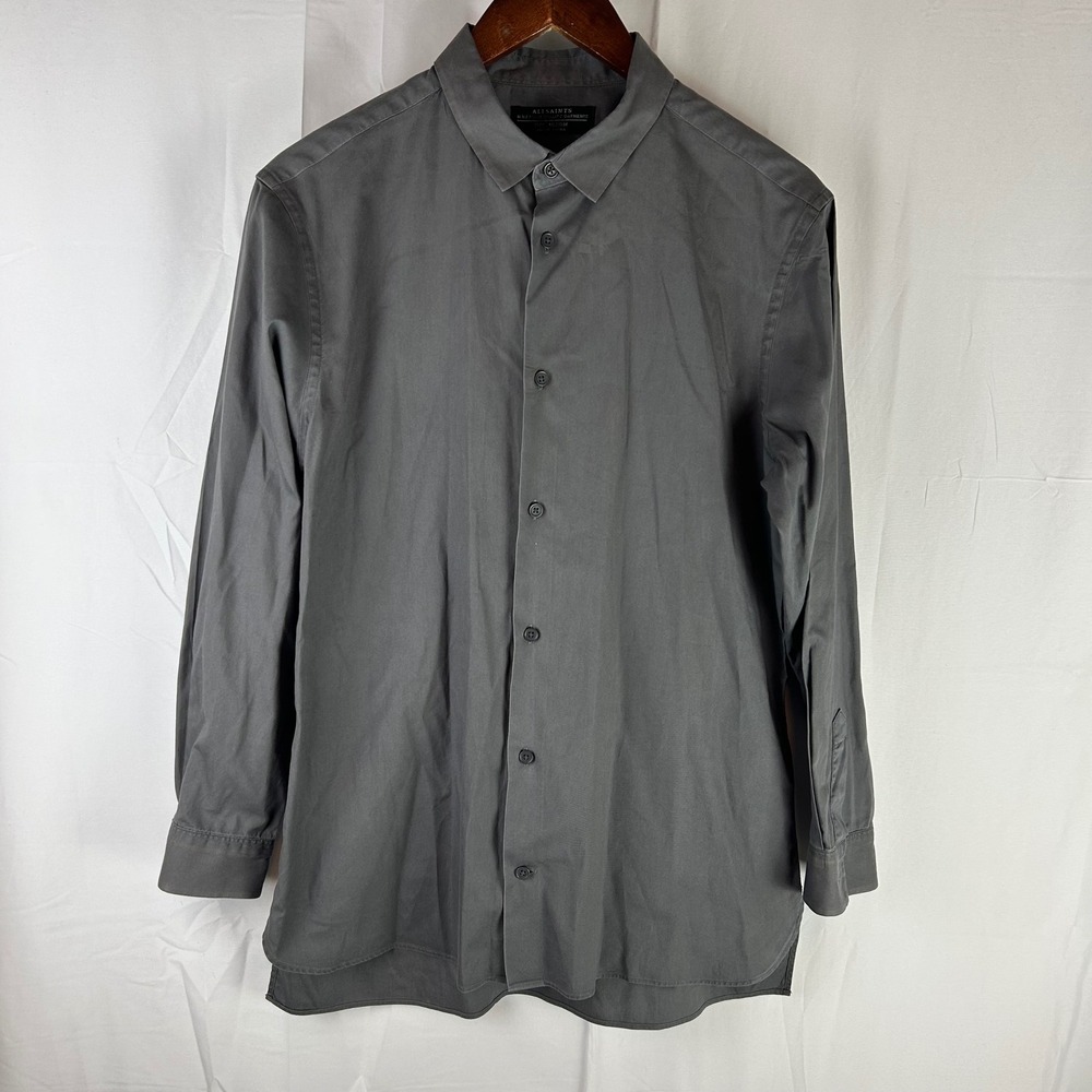 AllSaints Amby‎ LS Shirt Mens Medium Grey Long Sleeve Button Up MS093F